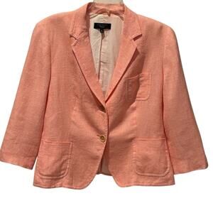 Talbots Linen Blazer Soft Coral Orange Lined Pockets 2 Button Size 16P Petites
